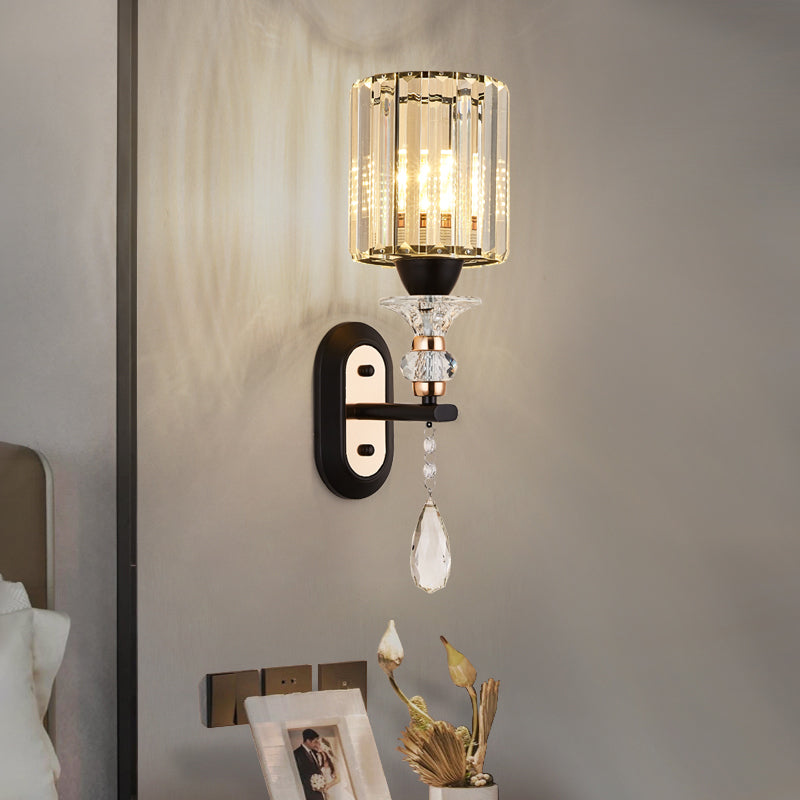 Cylinder Crystal 1-Light Wall Sconce Contemporary Wall Mounted Lamp for Living Room