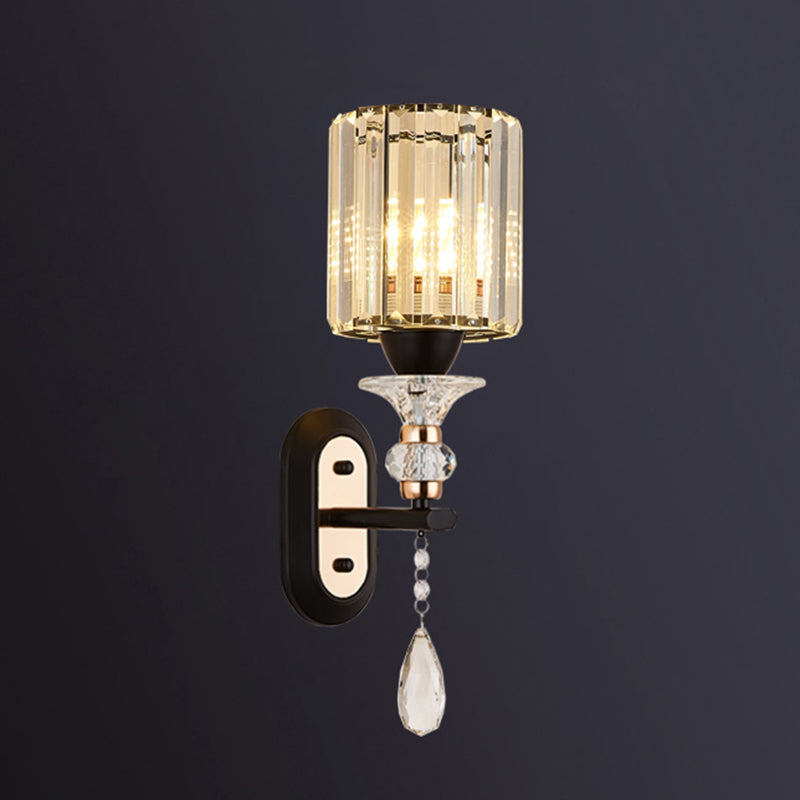 Cylinder Crystal 1-Light Wall Sconce Contemporary Wall Mounted Lamp for Living Room