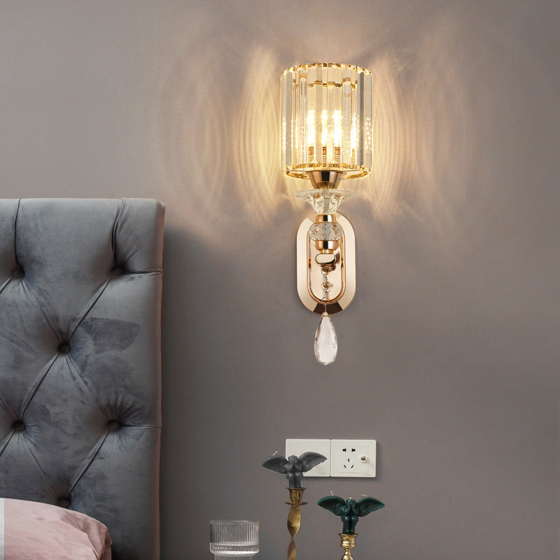 Cylinder Crystal 1-Light Wall Sconce Contemporary Wall Mounted Lamp for Living Room