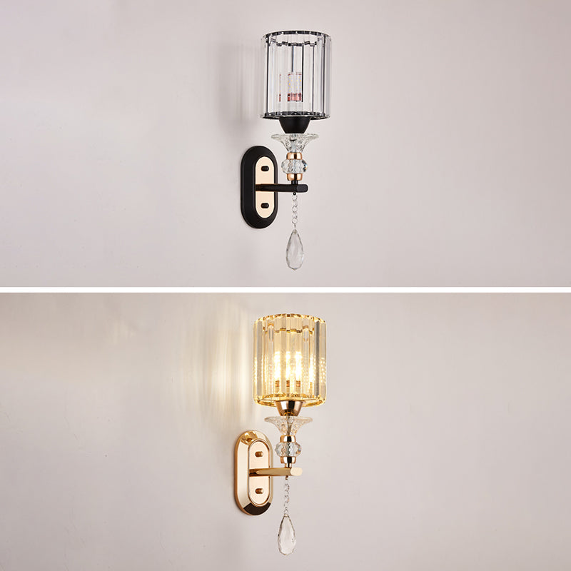Cylinder Crystal 1-Light Wall Sconce Contemporary Wall Mounted Lamp for Living Room