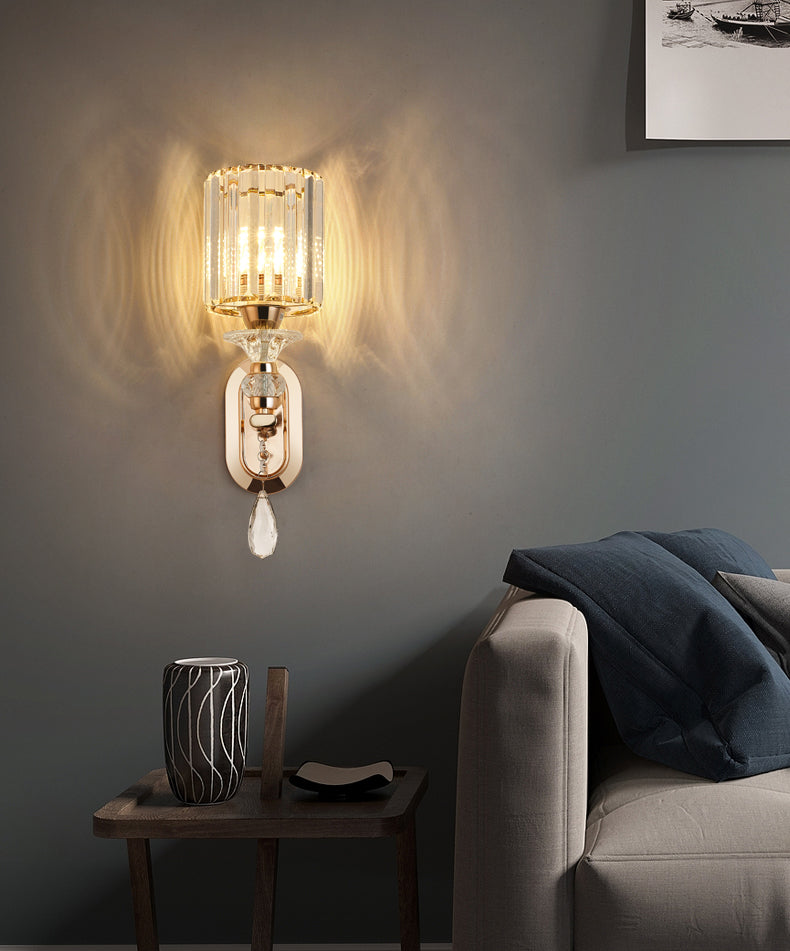 Cylinder Crystal 1-Light Wall Sconce Contemporary Wall Mounted Lamp for Living Room