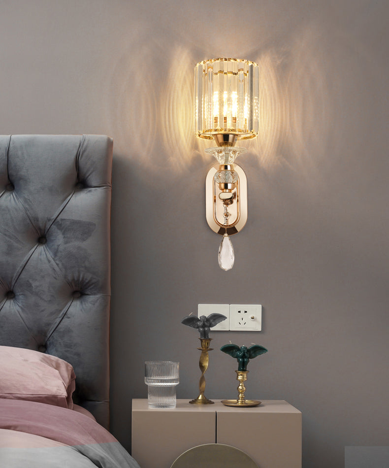 Cylinder Crystal 1-Light Wall Sconce Contemporary Wall Mounted Lamp for Living Room