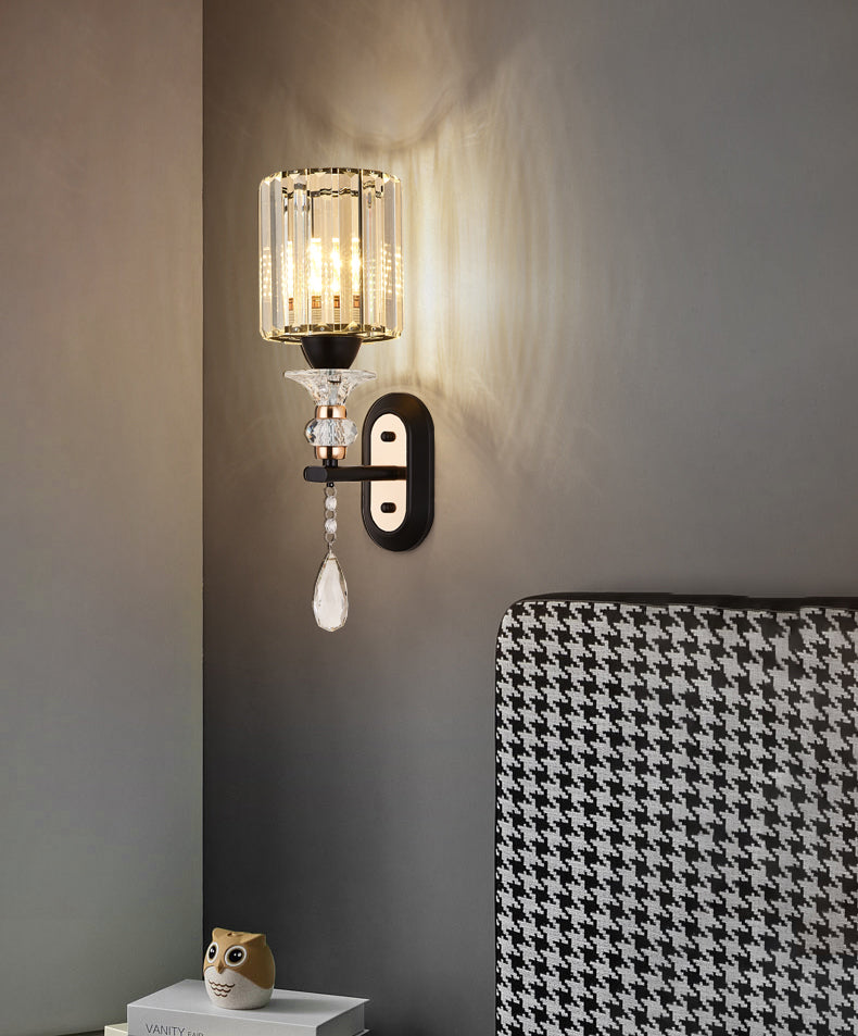 Cylinder Crystal 1-Light Wall Sconce Contemporary Wall Mounted Lamp for Living Room