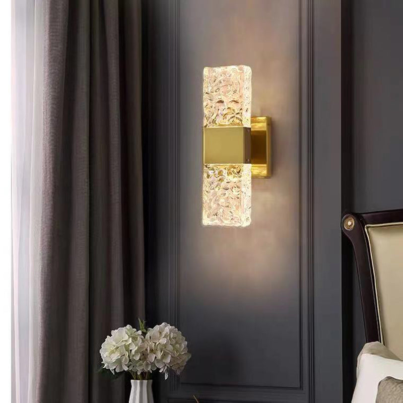 Gold Crystal Block Rectangular Wall Light Modern Wall Sconce for Living Room