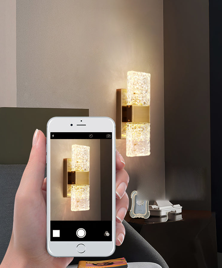 Gold Crystal Block Rectangular Wall Light Modern Wall Sconce for Living Room