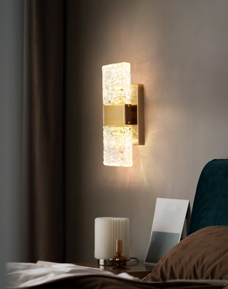 Gold Crystal Block Rectangular Wall Light Modern Wall Sconce for Living Room