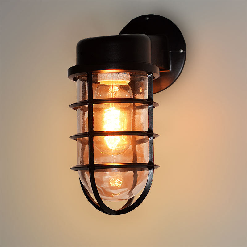 Linterna enjaulada estilo de pared de estilo industrial vidrio transparente 1 luces de montaje en pared al aire libre