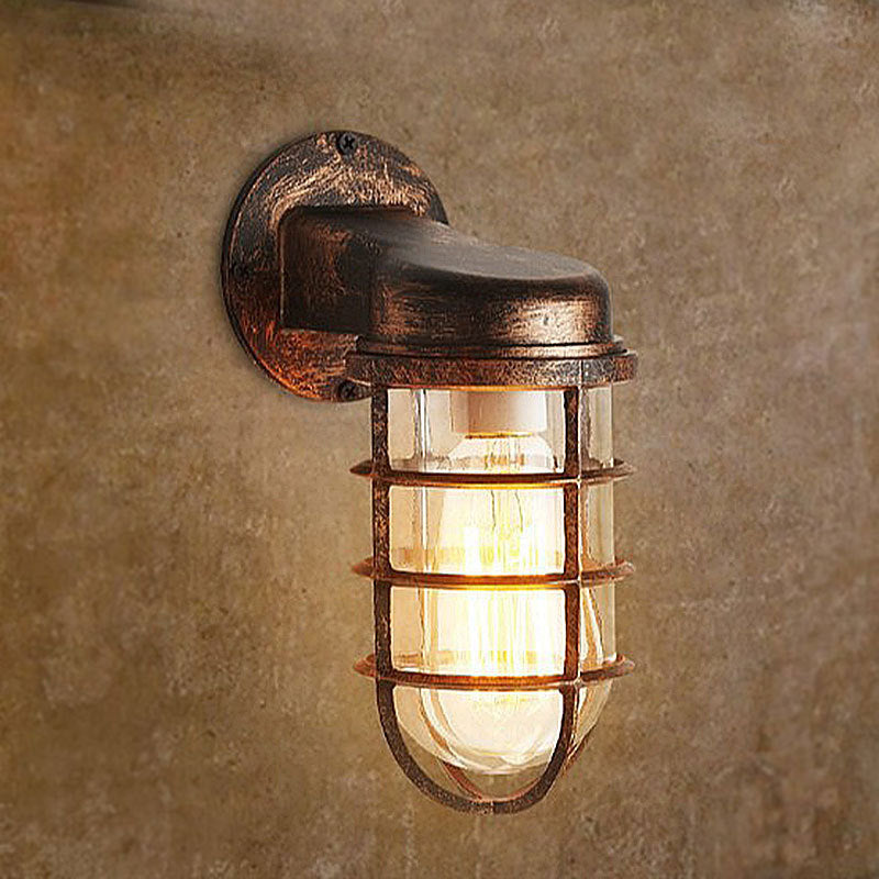 Linterna enjaulada estilo de pared de estilo industrial vidrio transparente 1 luces de montaje en pared al aire libre