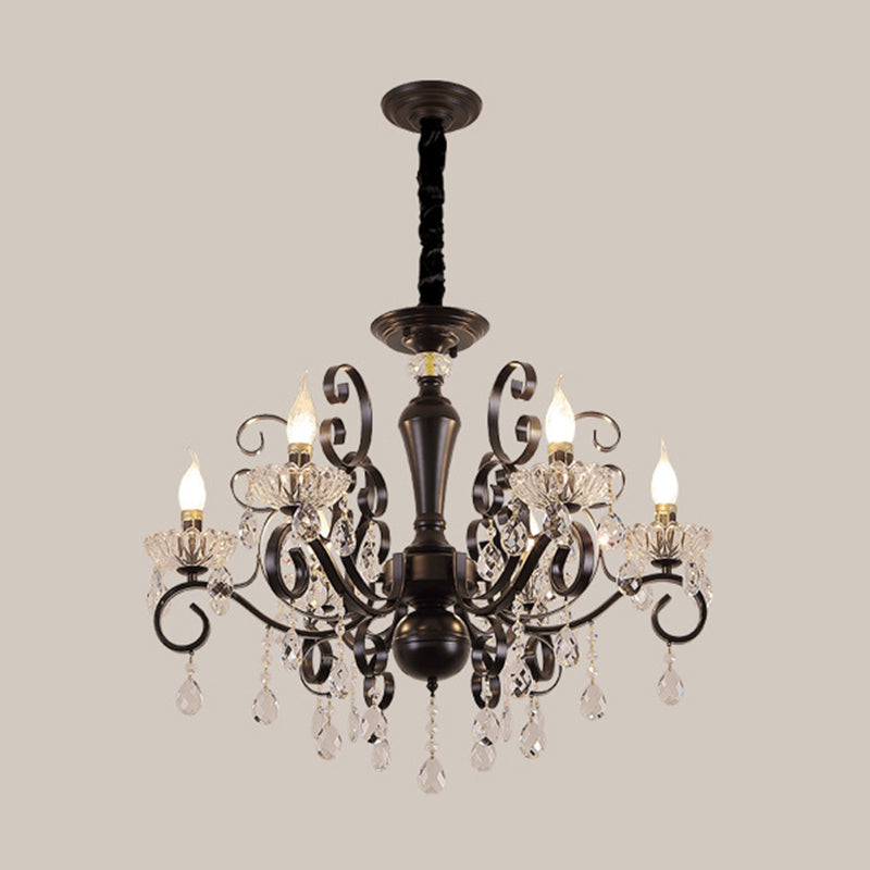 Black American Rustic Style Large Chandelier Vintage Candlestick Design Metal Pendant Light with Crystal Drops