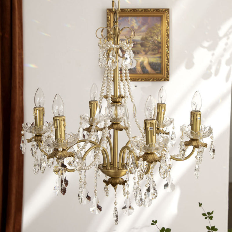 Multi-lights Vintage Candlestick Pendant Light Rustic Style Crystal Drops Large Chandelier for Living Room Dining Room
