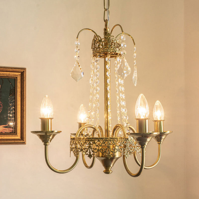17.7" Diameter French Style Chandelier 4-Lights Metal Candlestick Pendant Light with Clear Crystal