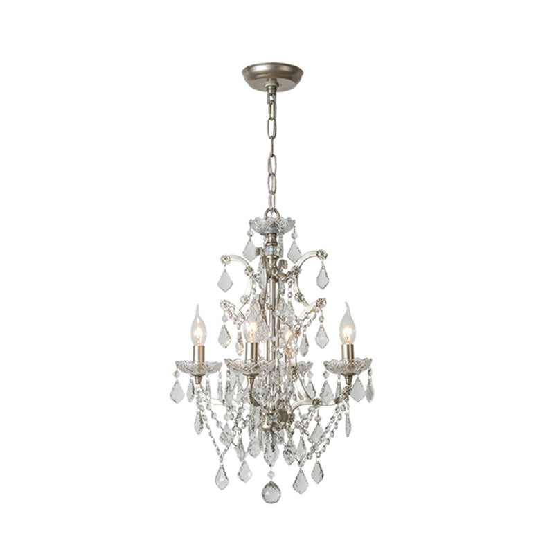 Rustic Style Crystal Large Chandelier Metal Candlestick Design Lighting Pendant with 23.6" Suspension Chain