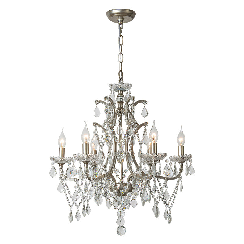 Rustic Style Crystal Large Chandelier Metal Candlestick Design Lighting Pendant with 23.6" Suspension Chain