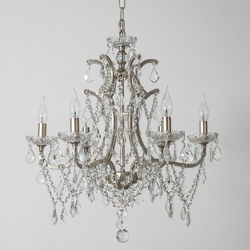 Rustic Style Crystal Large Chandelier Metal Candlestick Design Lighting Pendant with 23.6" Suspension Chain