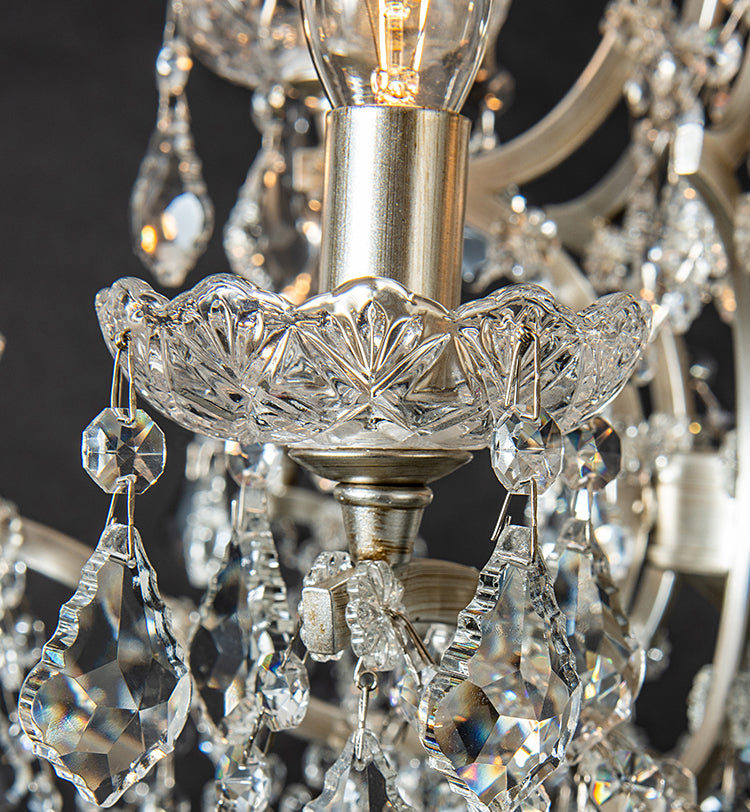 Rustic Style Crystal Large Chandelier Metal Candlestick Design Lighting Pendant with 23.6" Suspension Chain