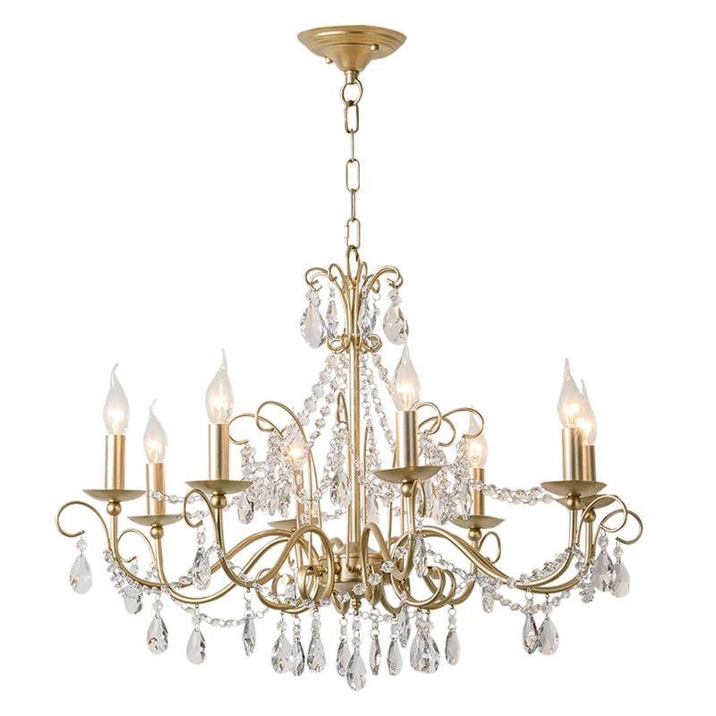 Candlestick French Style Chandelier Lighting Clear Crystal Multi Lights Metal Hanging Ceiling Light in Gold