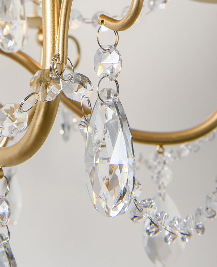 Candlestick French Style Chandelier Lighting Clear Crystal Multi Lights Metal Hanging Ceiling Light in Gold