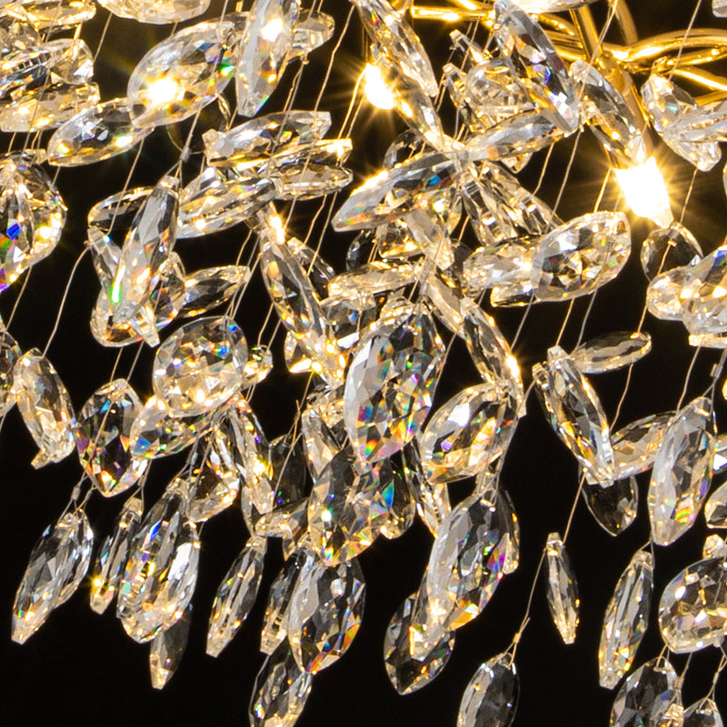 Goldene Aluminiumzweige geformte Kronleuchter transparente Kristalltropfen rustikaler Vintage -Anhänger Licht