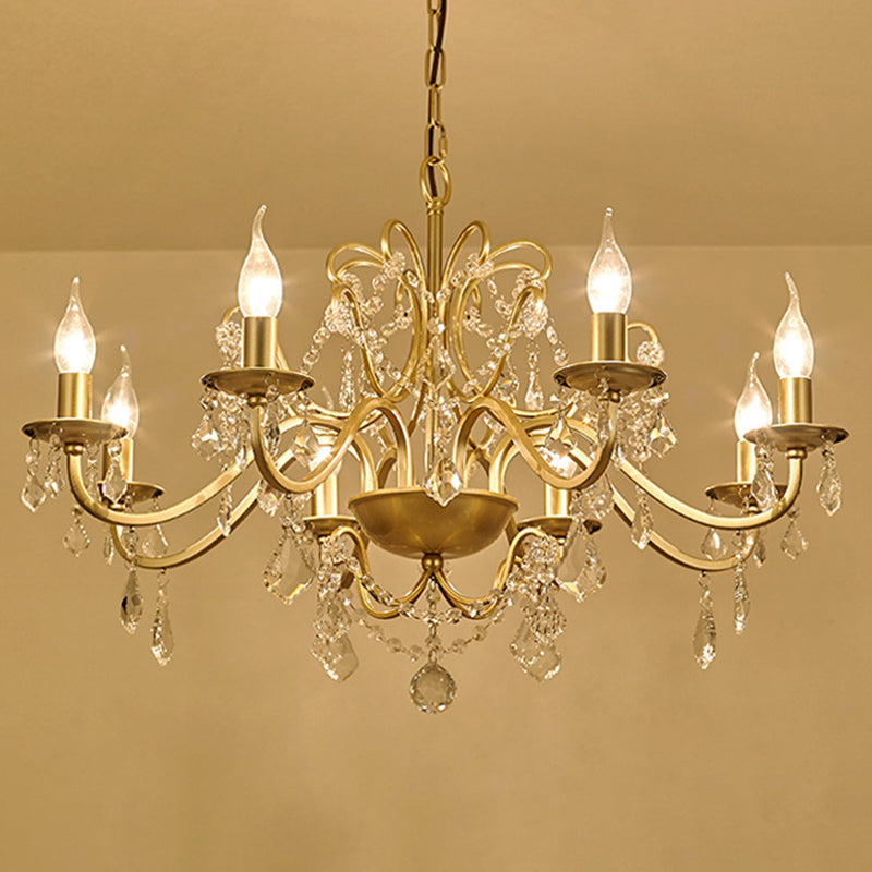 K9 Crystal Drops Candlestick Chandelier Lights Vintage Rustic Style Lighting Pendant for Living Room