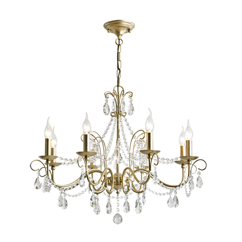 American Rustic Style Chandelier Light with Clear Crystal Drops Multi-lights Vintage Dining Room Lighting Fixture