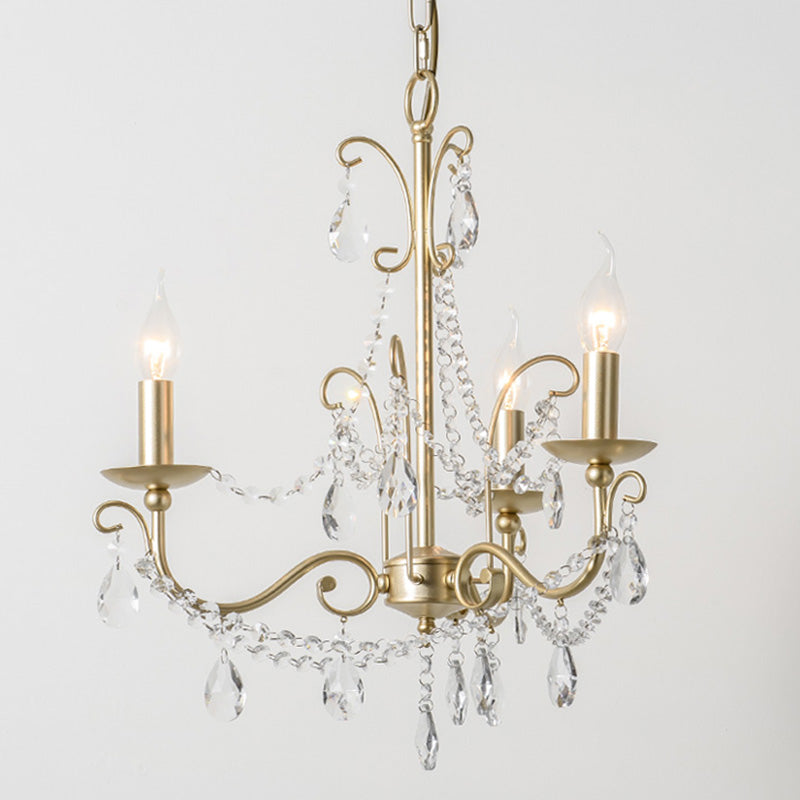 Frosted Gold French Style Chandelier Light with Candlestick Metal Multi Light Pendant with Clear Crystal