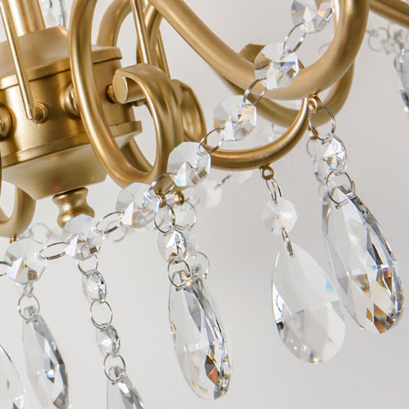 Frosted Gold French Style Chandelier Light with Candlestick Metal Multi Light Pendant with Clear Crystal