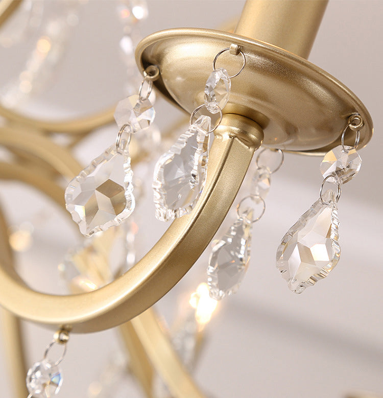 Clear Crystal Pendant Lamp with Candle Lamp Holder Vintage Country Style Chandelier Lighting in Gold