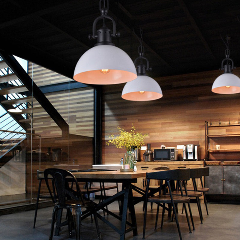 Wrought Iron Single Hanging Light in Industrial Retro Style Dome Glass Ceiling Light for Dining Room