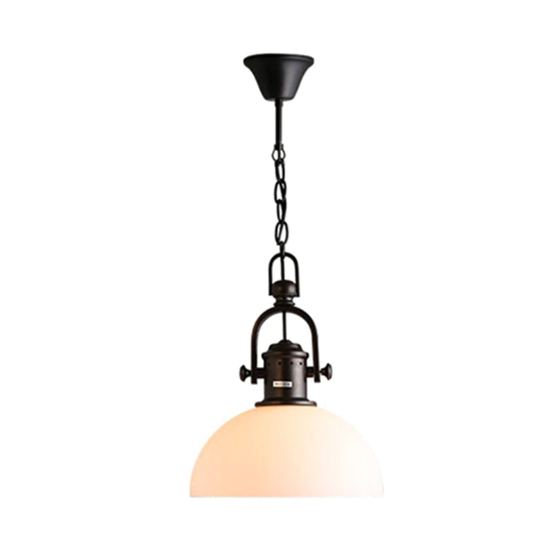Wrought Iron Single Hanging Light in Industrial Retro Style Dome Glass Ceiling Light for Dining Room