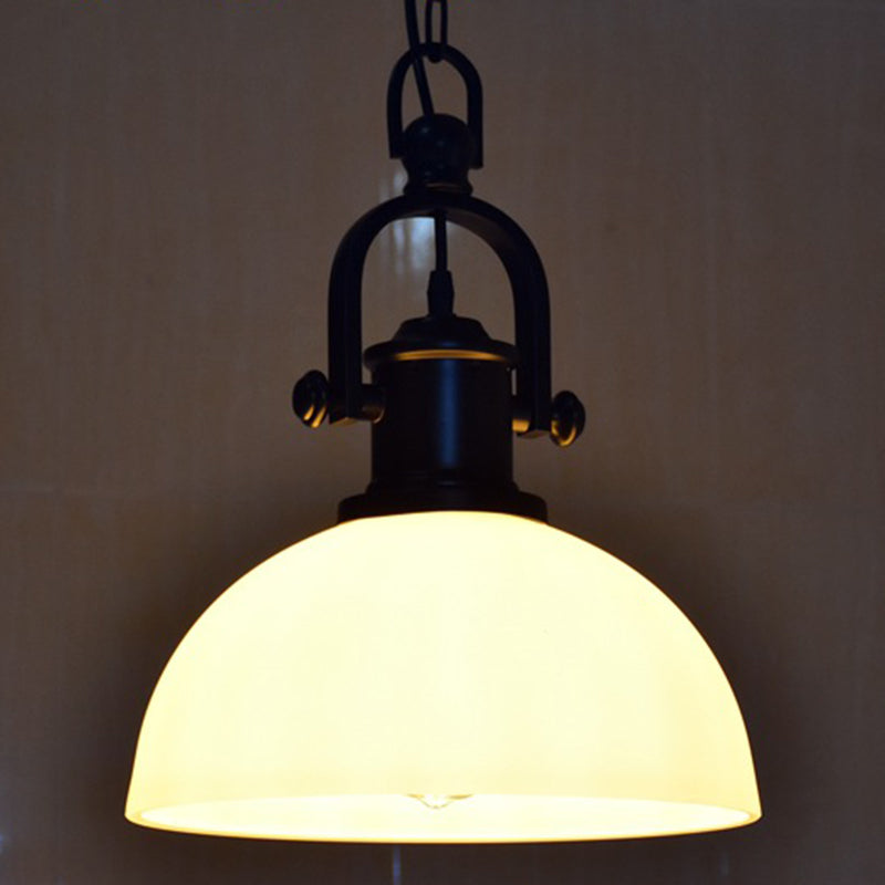 Wrought Iron Single Hanging Light in Industrial Retro Style Dome Glass Ceiling Light for Dining Room