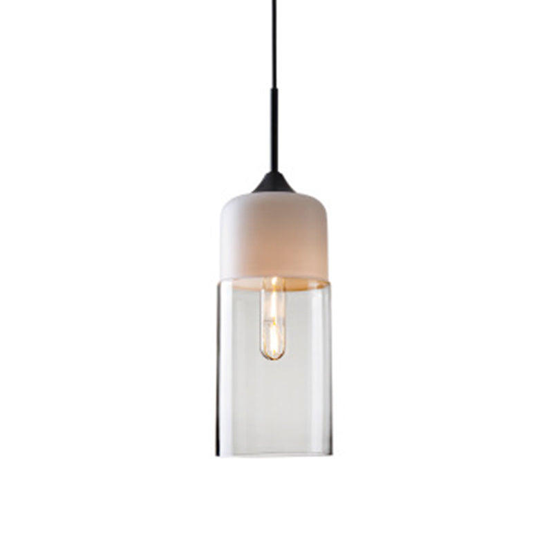 1-Light Geometric Hanging Light in Industrial Vintage Style Wrought Iron Pendant Light with Glass Shade