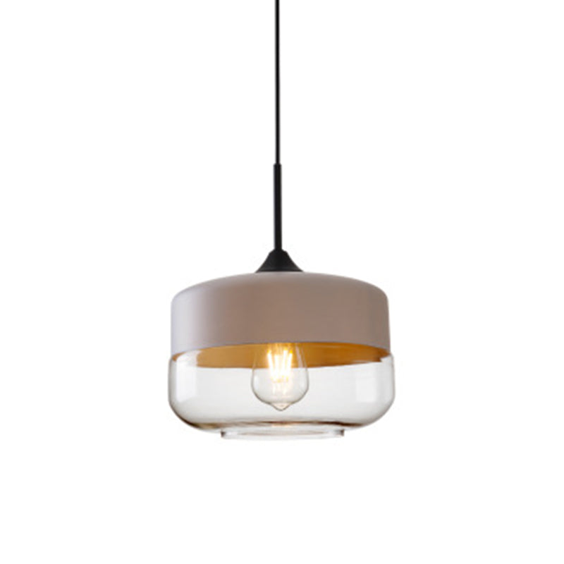 Lumière suspendue géométrique à 1 lumière dans le pendentif en fer forgé industriel de style vintage avec une teinte en verre