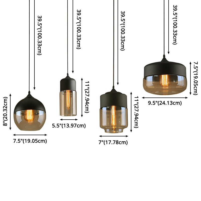 Lumière suspendue géométrique à 1 lumière dans le pendentif en fer forgé industriel de style vintage avec une teinte en verre