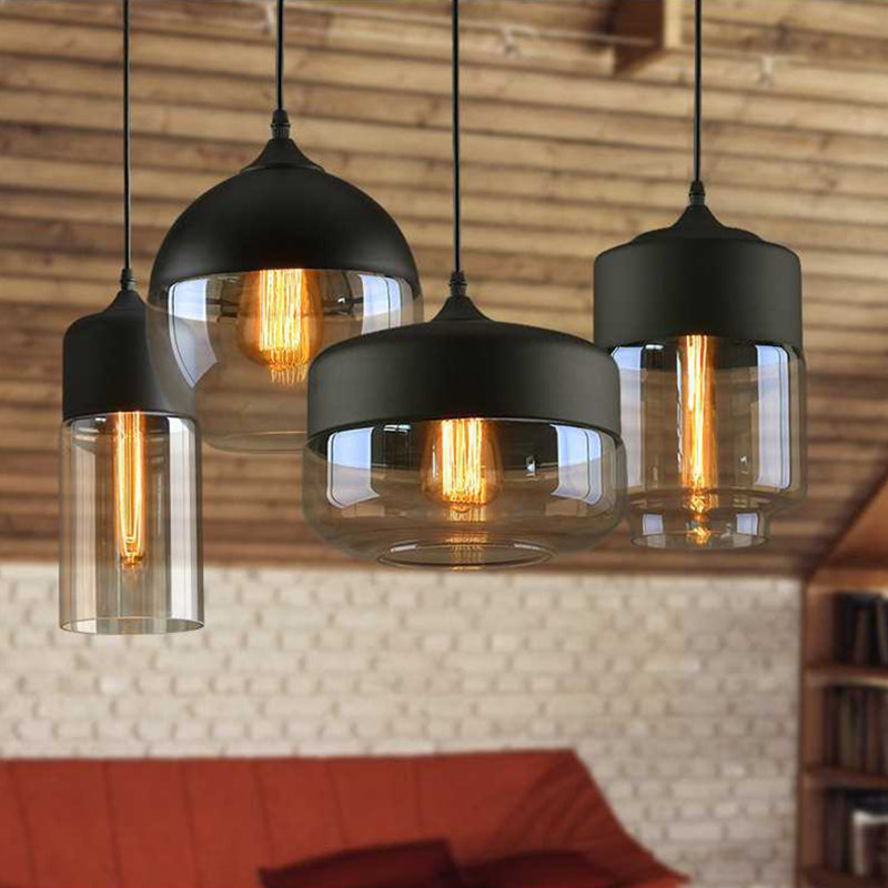 Lumière suspendue géométrique à 1 lumière dans le pendentif en fer forgé industriel de style vintage avec une teinte en verre