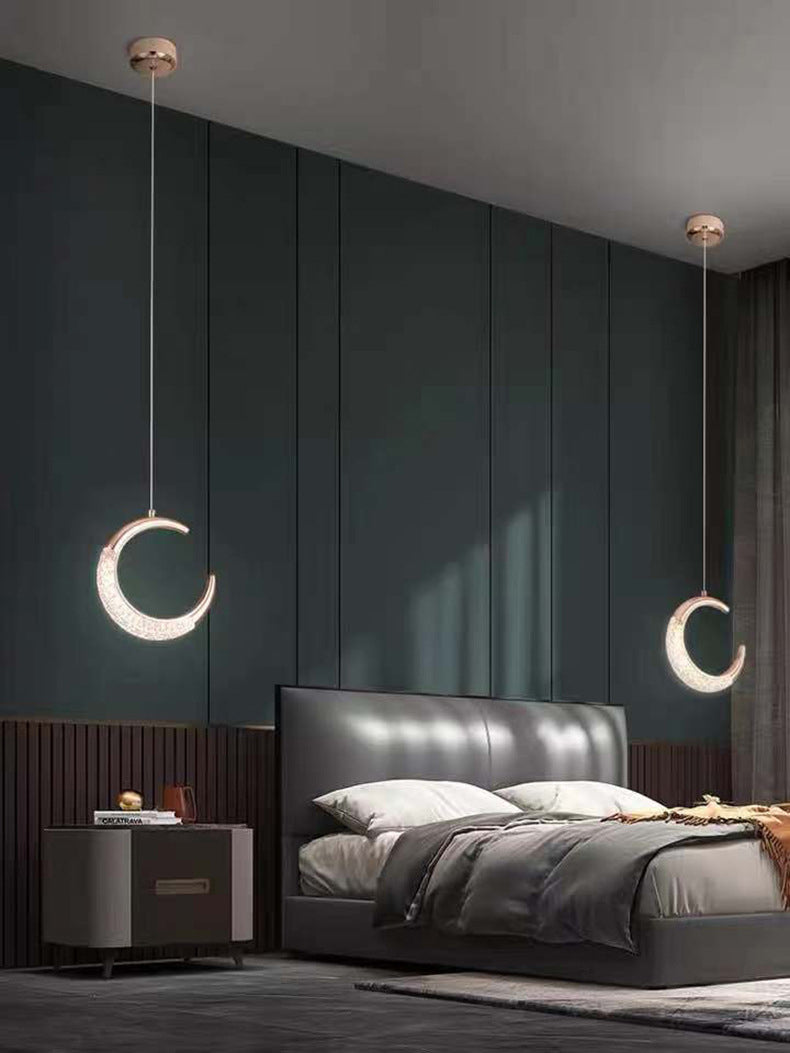 Gold Moon LED Hanging Light in Modern Luxury Style Zine-Alloy Pendant Light with Acrylic Shade