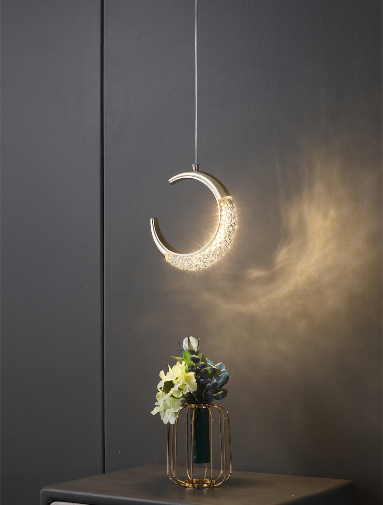 Gold Moon LED Hanging Light in Modern Luxury Style Zine-Alloy Pendant Light with Acrylic Shade