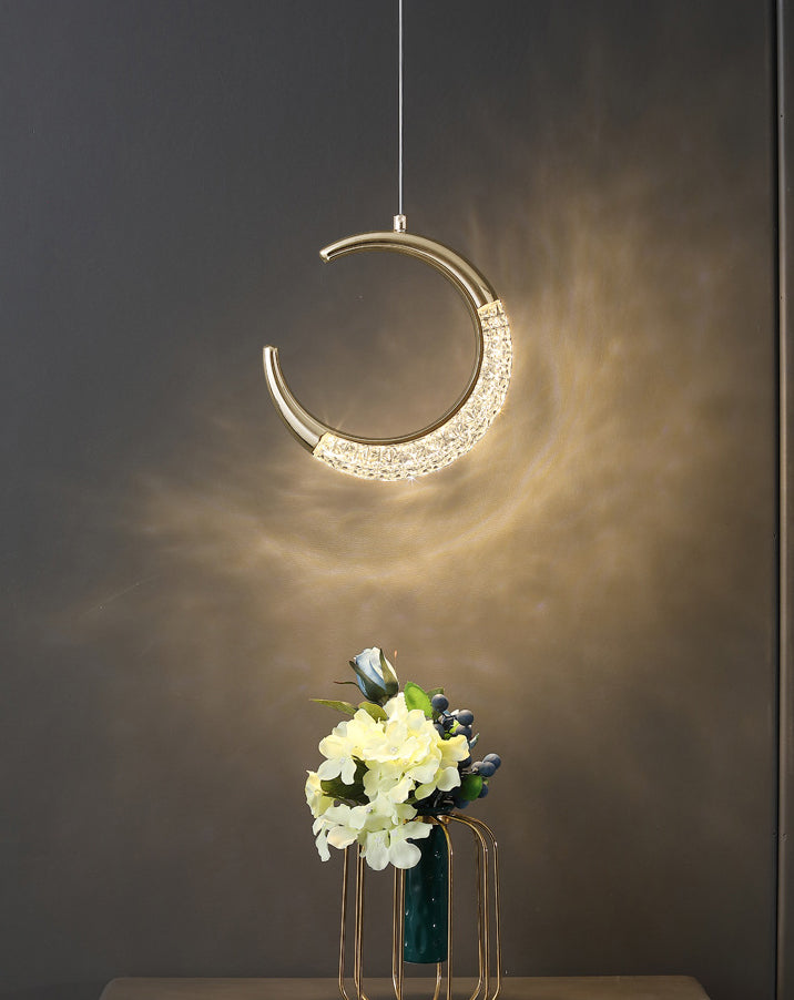 Gold Moon LED Hanging Light in Modern Luxury Style Zine-Alloy Pendant Light with Acrylic Shade