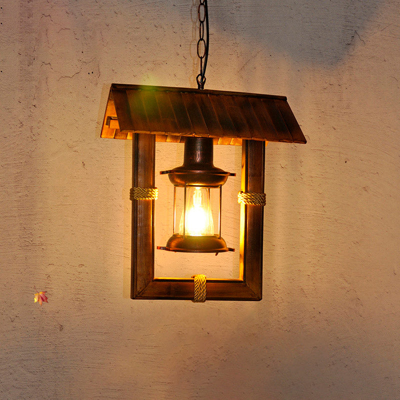 Bulbe simple bambou rectangulaire rétro suspendu lumière nautique de style kérosène modélisation de lampe suspendue lampe
