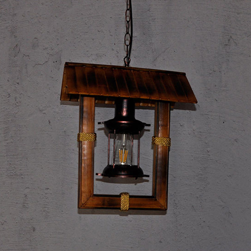 Single Bulb Rectangular Bamboo Retro Hanging Light Nautical Style Kerosene Lamp Modeling Suspended Lamp