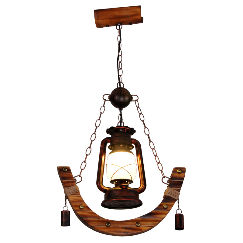 Wooden Anchor Nautical Style Hanging Light Retro Kerosene Lamp Shaped Single Bulb Lighting Pendant for Coffee Shop