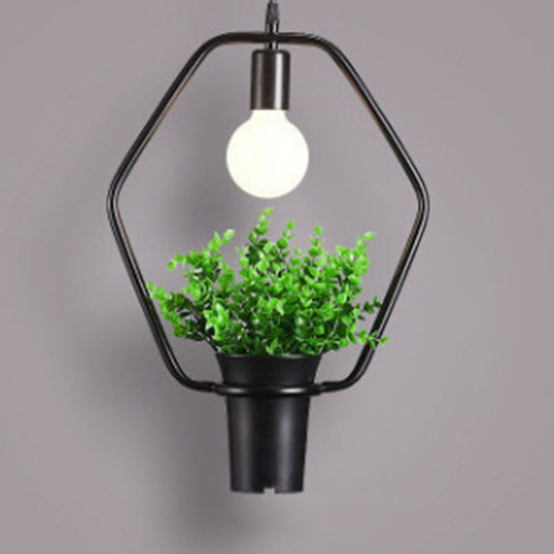 Metal Geometric Line Simplicity Plant Hanging Lamp Single Bulb Clothing Shop Decorative Lighting Fixture