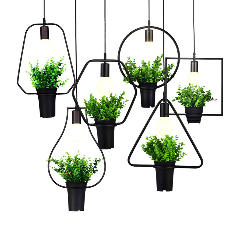 Metal Geometric Line Simplicity Plant Hanging Lamp Single Bulb Clothing Shop Decorative Lighting Fixture