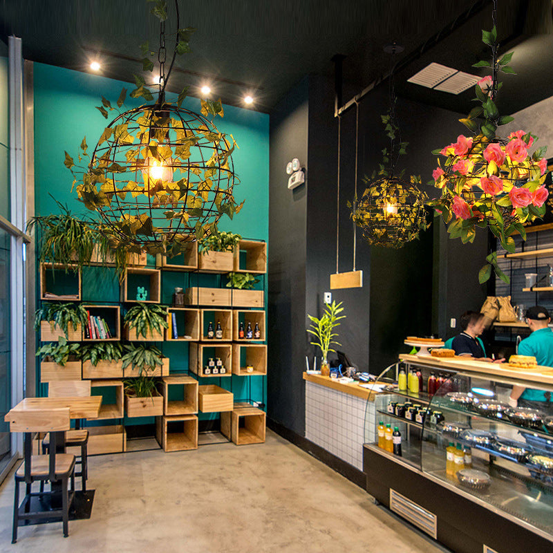 1-Licht Globe Metal Cage Pflanze Dekorative hängende leichte Einfachheitstil Moderne Anhängerlampe