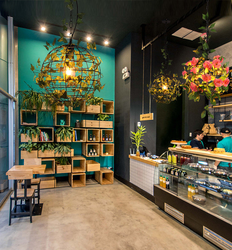 1-Licht Globe Metal Cage Pflanze Dekorative hängende leichte Einfachheitstil Moderne Anhängerlampe