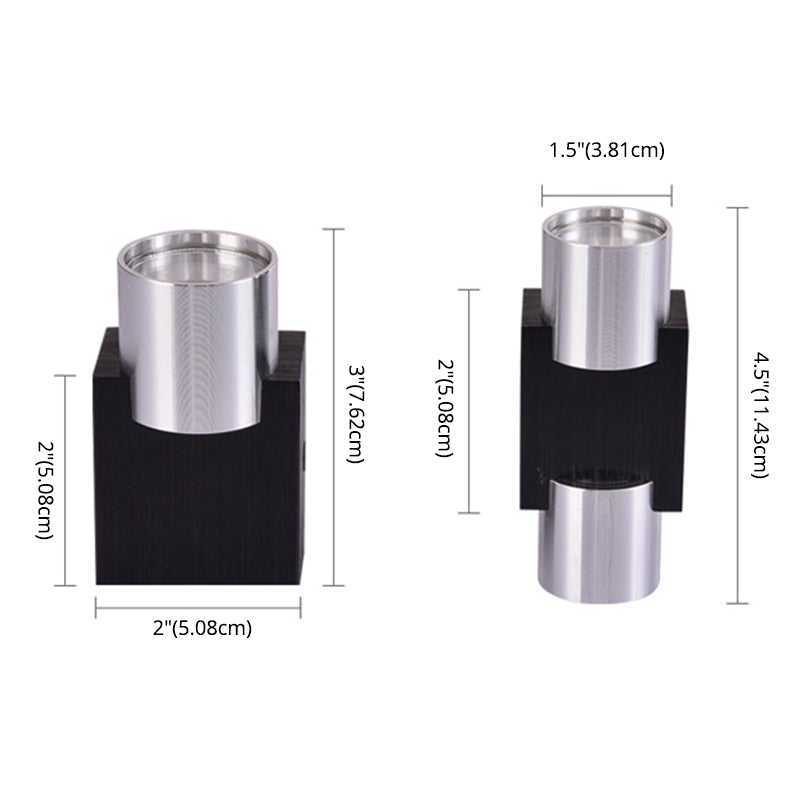 Cylindrical Up Down Wall Sconce Modern Aluminum Clubhouse Hallway Wall Light in Black-Silver