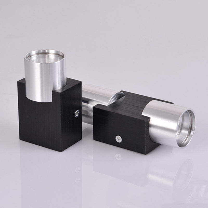 Cylindrical Up Down Wall Sconce Modern Aluminum Clubhouse Hallway Wall Light in Black-Silver