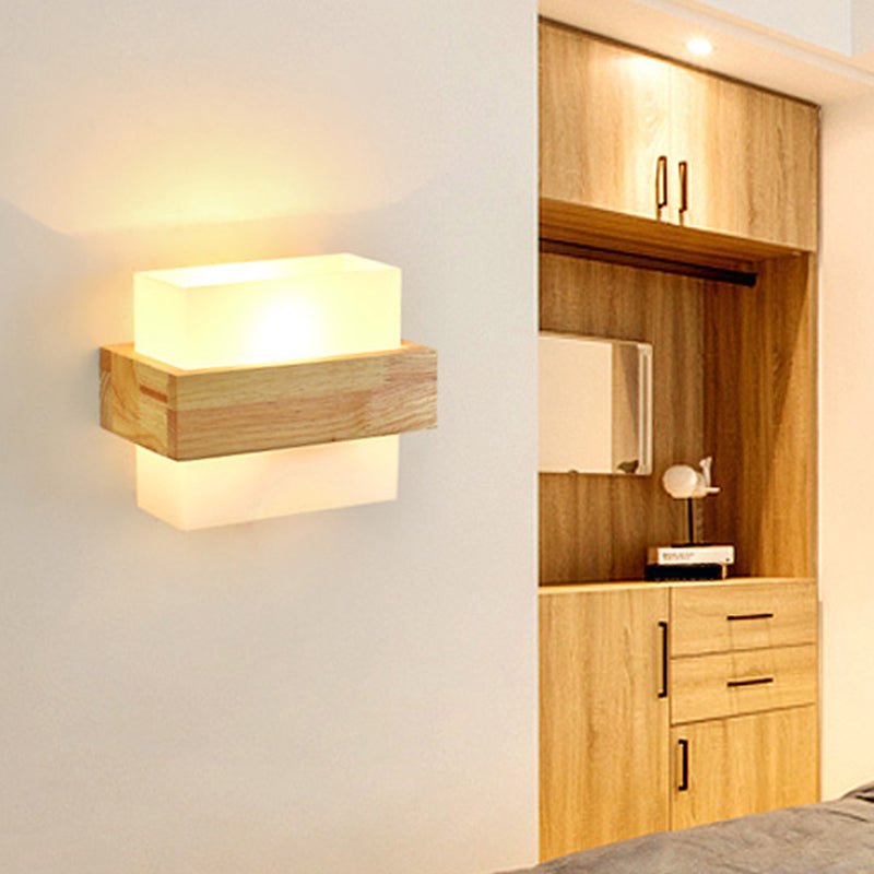 Square Wall Mounted Lamp Modern Simplicity Wood Wall Mount Lamp for Living Room