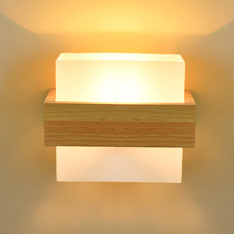 Square Wall Mounted Lamp Modern Simplicity Wood Wall Mount Lamp for Living Room