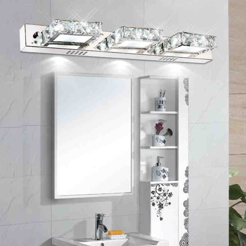 Silver LED Wall Sconce in Modern Luxury Style Stainless-Steel Rectangular Wall Light with Crystal Shade