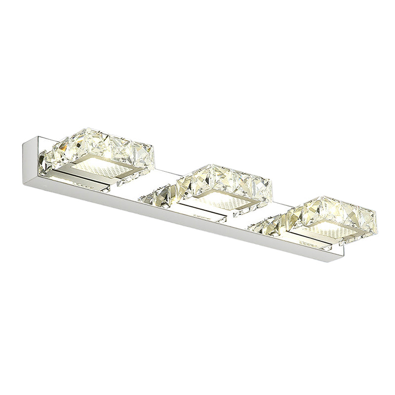 Silver LED Wall Sconce in Modern Luxury Style Stainless-Steel Rectangular Wall Light with Crystal Shade